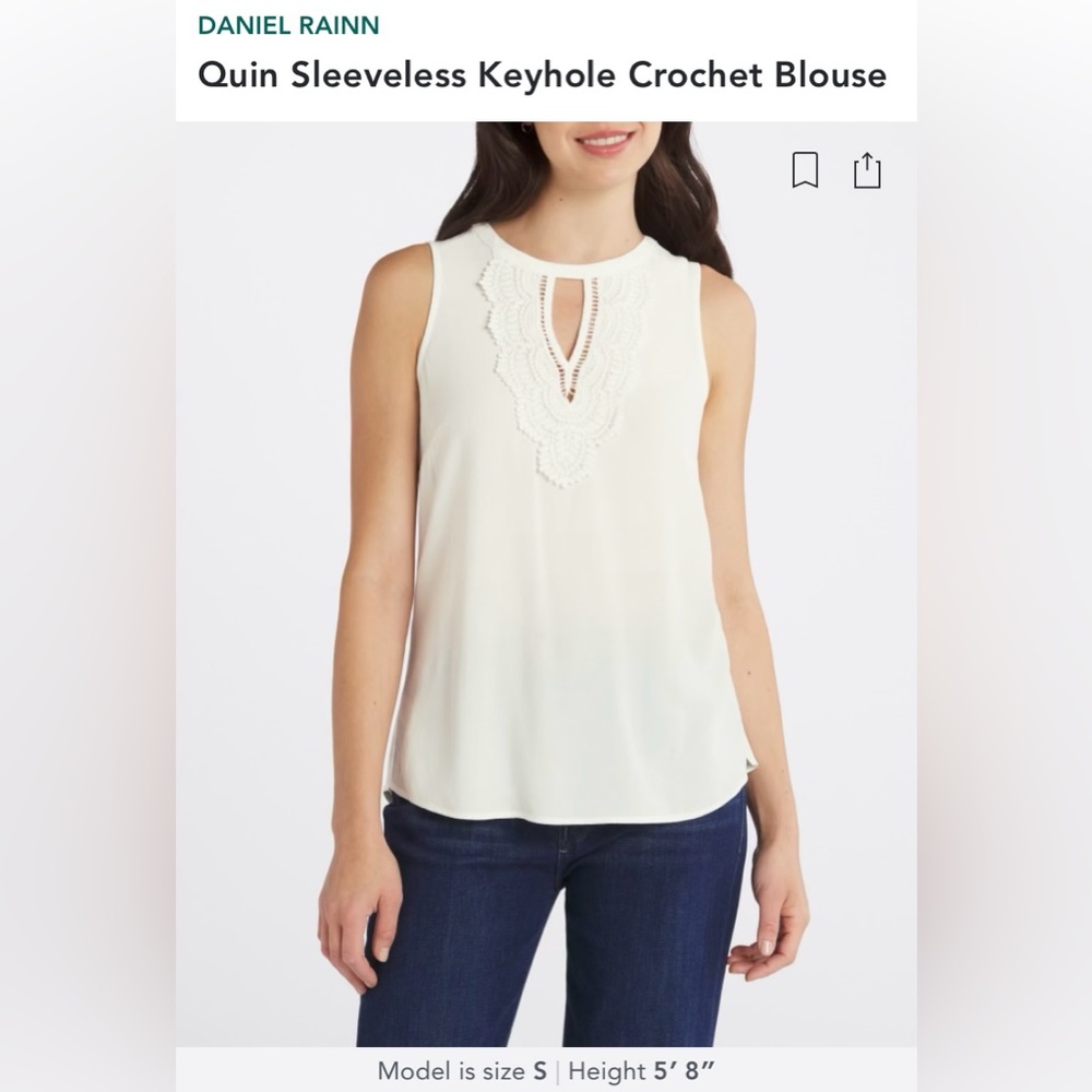 Daniel Rainn Quin Sleeveless Keyhole Crochet Blouse | Medium | White - Picture 2 of 11